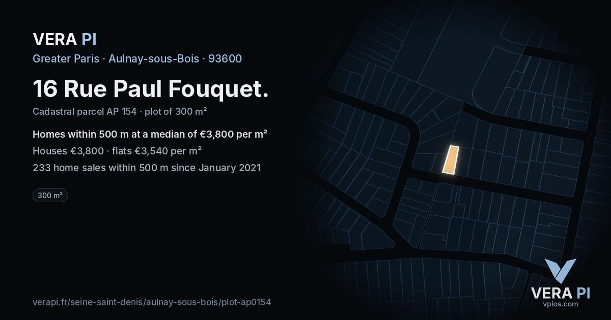 16 Rue Paul Fouquet, Aulnay-sous-Bois at night – the plot lit, the parcels around coloured by the prices near them