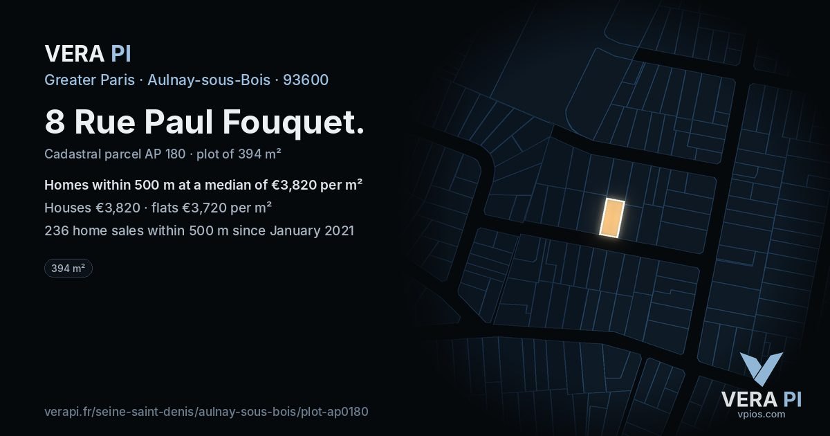 8 Rue Paul Fouquet, Aulnay-sous-Bois at night – the plot lit, the parcels around coloured by the prices near them