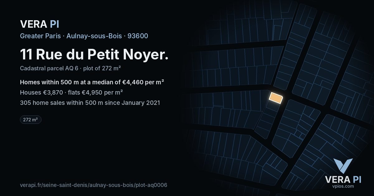11 Rue du Petit Noyer, Aulnay-sous-Bois at night – the plot lit, the parcels around coloured by the prices near them