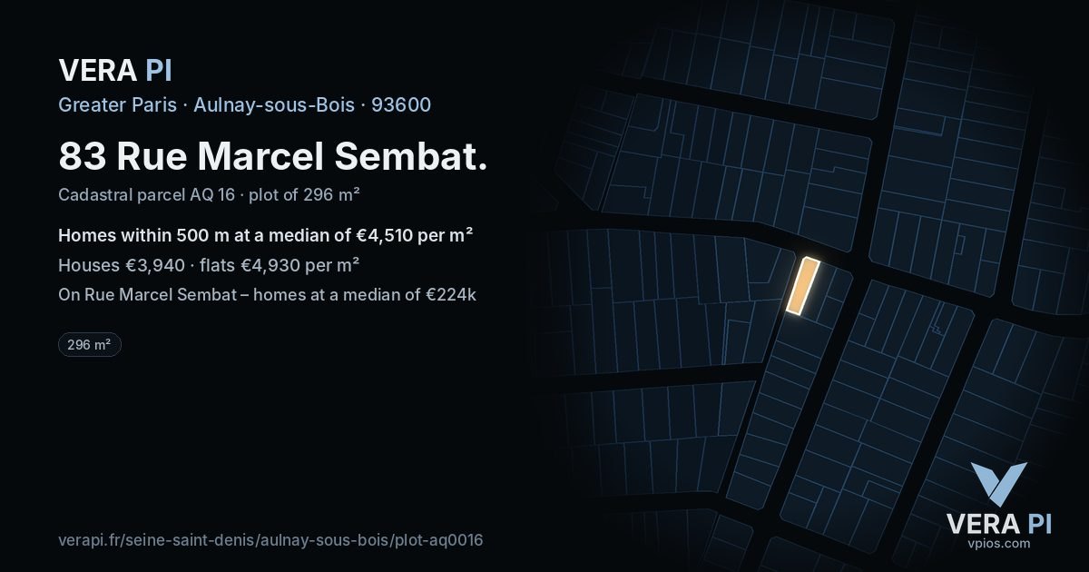 83 Rue Marcel Sembat, Aulnay-sous-Bois at night – the plot lit, the parcels around coloured by the prices near them