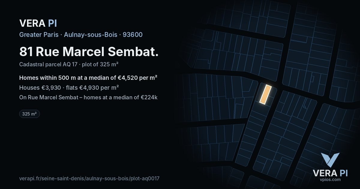 81 Rue Marcel Sembat, Aulnay-sous-Bois at night – the plot lit, the parcels around coloured by the prices near them
