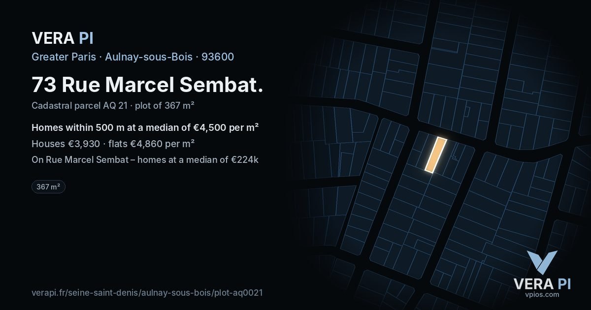 73 Rue Marcel Sembat, Aulnay-sous-Bois at night – the plot lit, the parcels around coloured by the prices near them