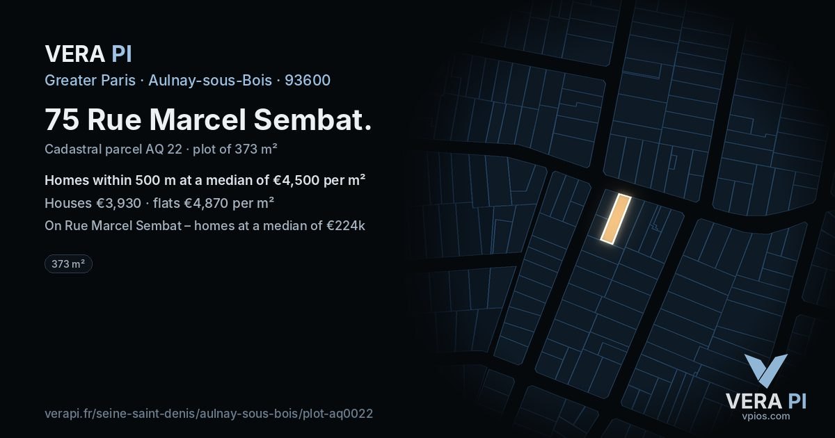 75 Rue Marcel Sembat, Aulnay-sous-Bois at night – the plot lit, the parcels around coloured by the prices near them