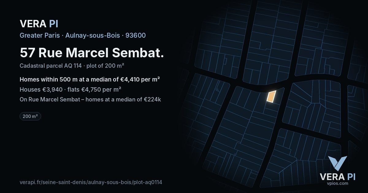 57 Rue Marcel Sembat, Aulnay-sous-Bois at night – the plot lit, the parcels around coloured by the prices near them