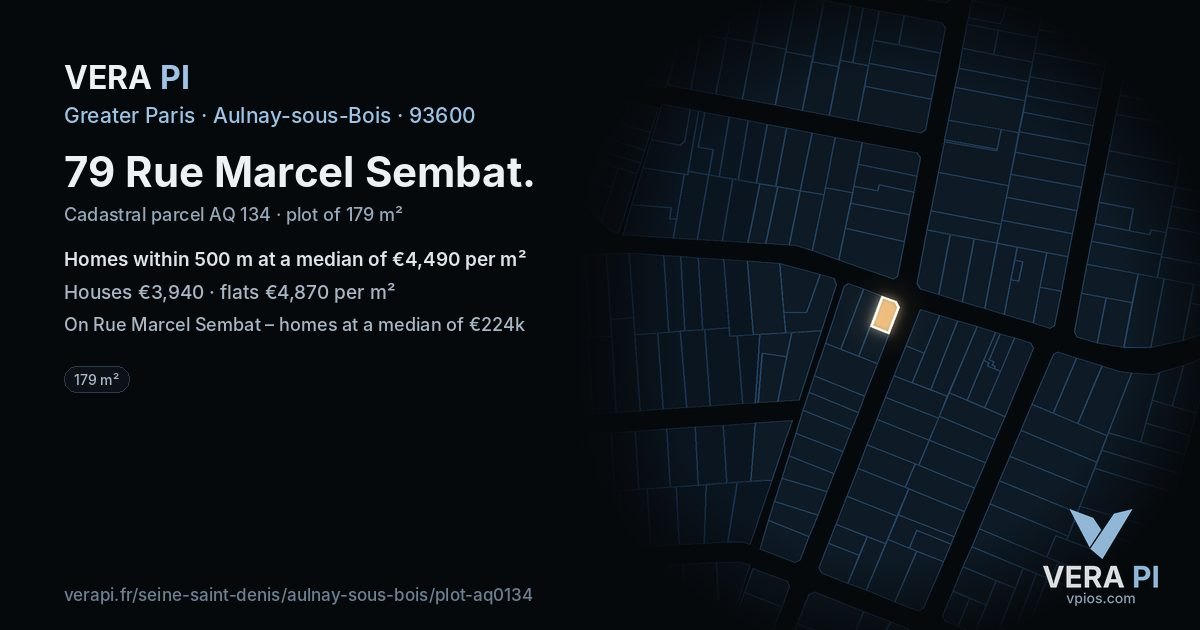 79 Rue Marcel Sembat, Aulnay-sous-Bois at night – the plot lit, the parcels around coloured by the prices near them