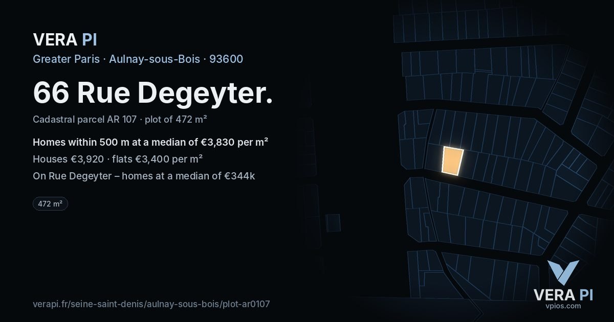 66 Rue Degeyter, Aulnay-sous-Bois at night – the plot lit, the parcels around coloured by the prices near them
