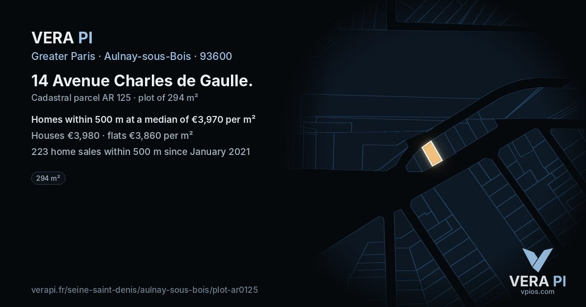 14 Avenue Charles de Gaulle, Aulnay-sous-Bois at night – the plot lit, the parcels around coloured by the prices near them