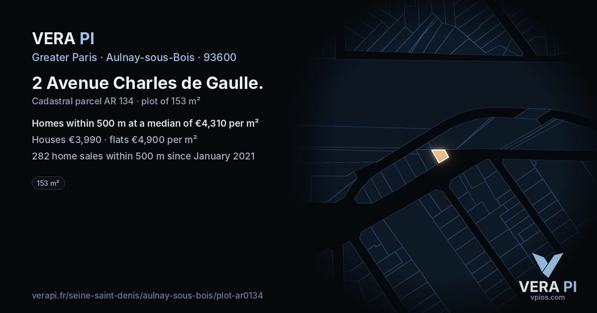 2 Avenue Charles de Gaulle, Aulnay-sous-Bois at night – the plot lit, the parcels around coloured by the prices near them