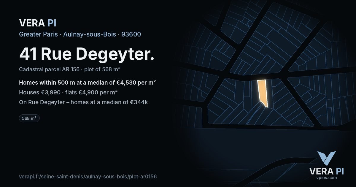 41 Rue Degeyter, Aulnay-sous-Bois at night – the plot lit, the parcels around coloured by the prices near them
