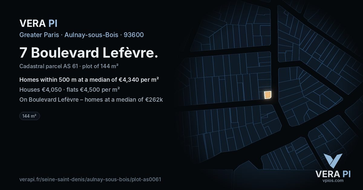 7 Boulevard Lefèvre, Aulnay-sous-Bois at night – the plot lit, the parcels around coloured by the prices near them