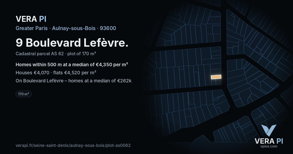 9 Boulevard Lefèvre, Aulnay-sous-Bois at night – the plot lit, the parcels around coloured by the prices near them