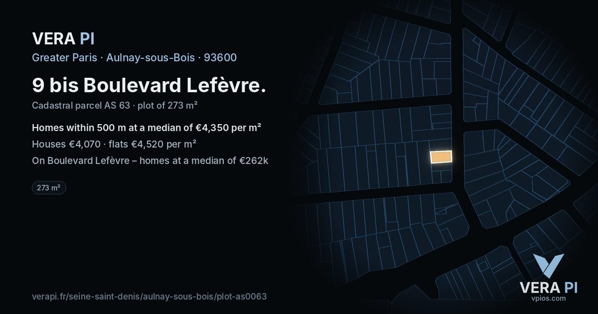 9 bis Boulevard Lefèvre, Aulnay-sous-Bois at night – the plot lit, the parcels around coloured by the prices near them