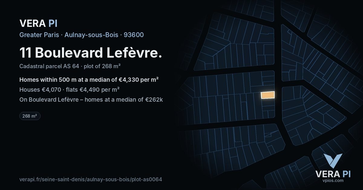 11 Boulevard Lefèvre, Aulnay-sous-Bois at night – the plot lit, the parcels around coloured by the prices near them