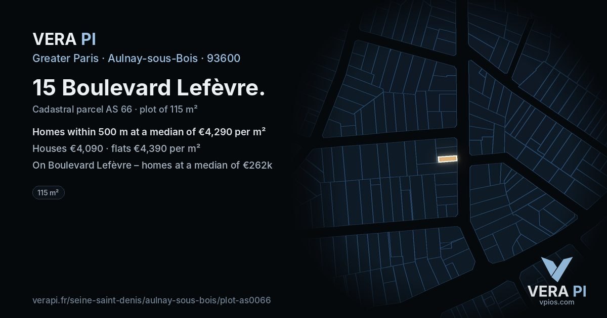 15 Boulevard Lefèvre, Aulnay-sous-Bois at night – the plot lit, the parcels around coloured by the prices near them