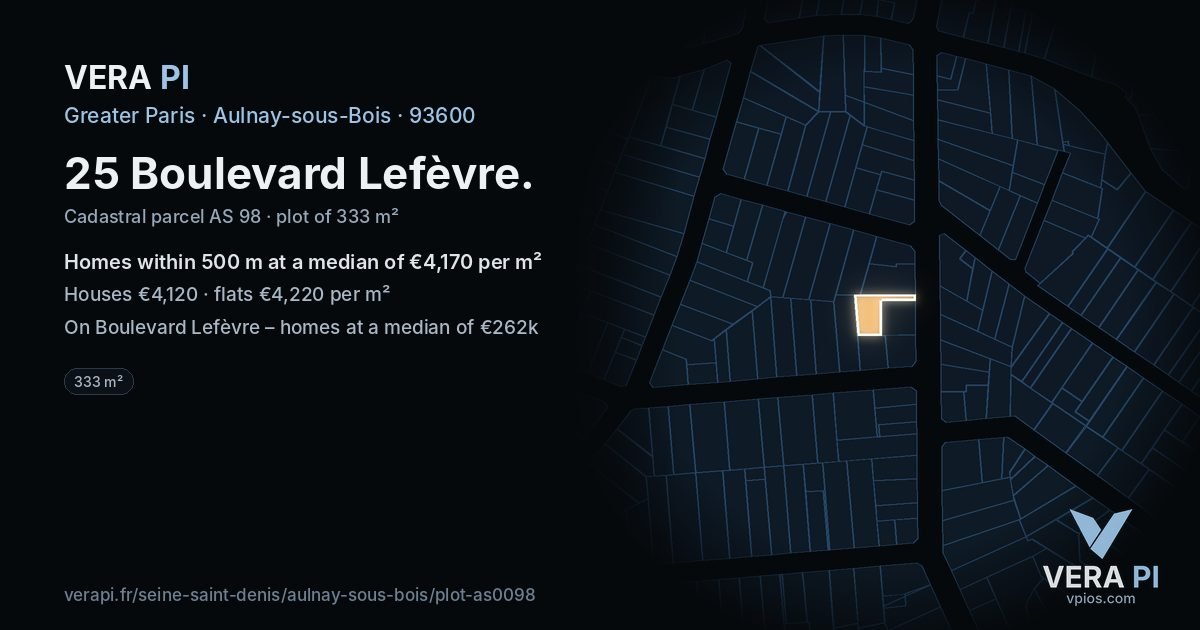25 Boulevard Lefèvre, Aulnay-sous-Bois at night – the plot lit, the parcels around coloured by the prices near them