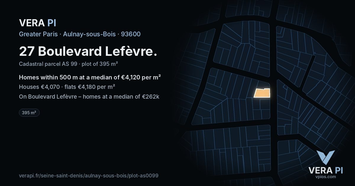 27 Boulevard Lefèvre, Aulnay-sous-Bois at night – the plot lit, the parcels around coloured by the prices near them
