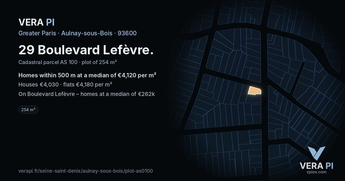 29 Boulevard Lefèvre, Aulnay-sous-Bois at night – the plot lit, the parcels around coloured by the prices near them