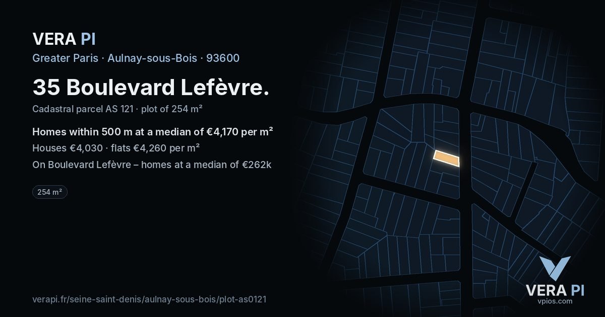 35 Boulevard Lefèvre, Aulnay-sous-Bois at night – the plot lit, the parcels around coloured by the prices near them