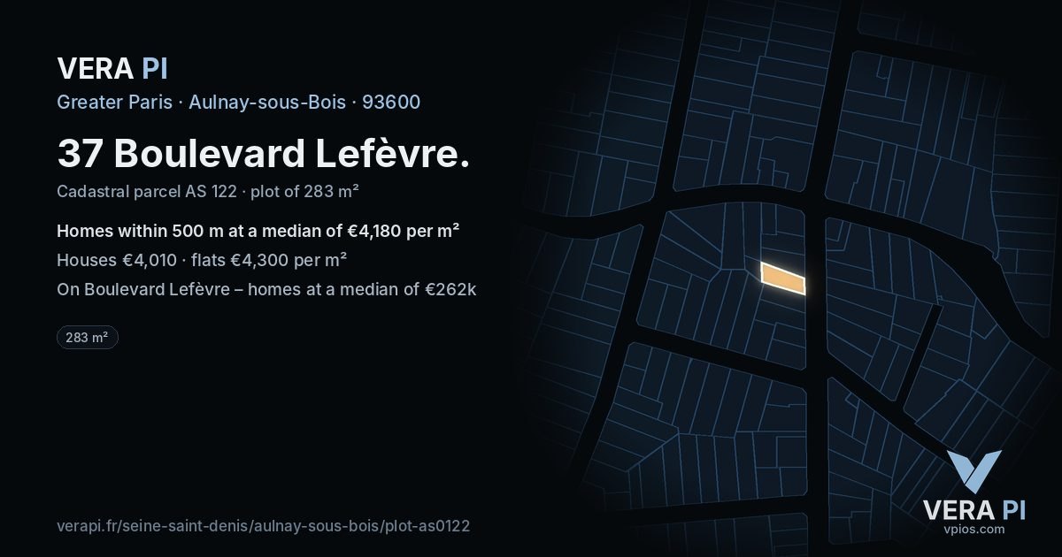 37 Boulevard Lefèvre, Aulnay-sous-Bois at night – the plot lit, the parcels around coloured by the prices near them