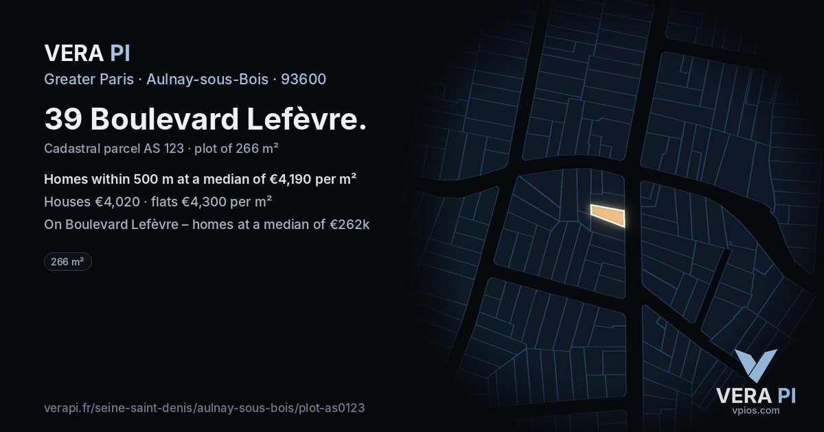 39 Boulevard Lefèvre, Aulnay-sous-Bois at night – the plot lit, the parcels around coloured by the prices near them