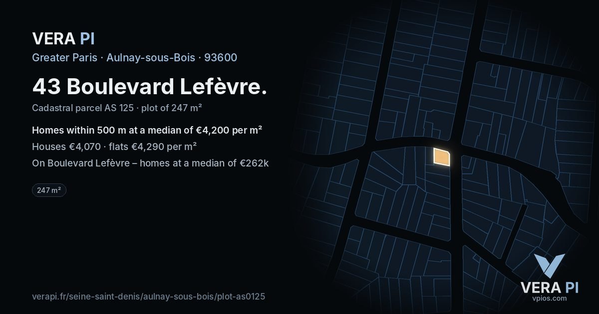 43 Boulevard Lefèvre, Aulnay-sous-Bois at night – the plot lit, the parcels around coloured by the prices near them