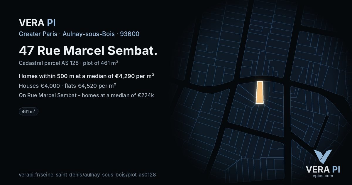 47 Rue Marcel Sembat, Aulnay-sous-Bois at night – the plot lit, the parcels around coloured by the prices near them