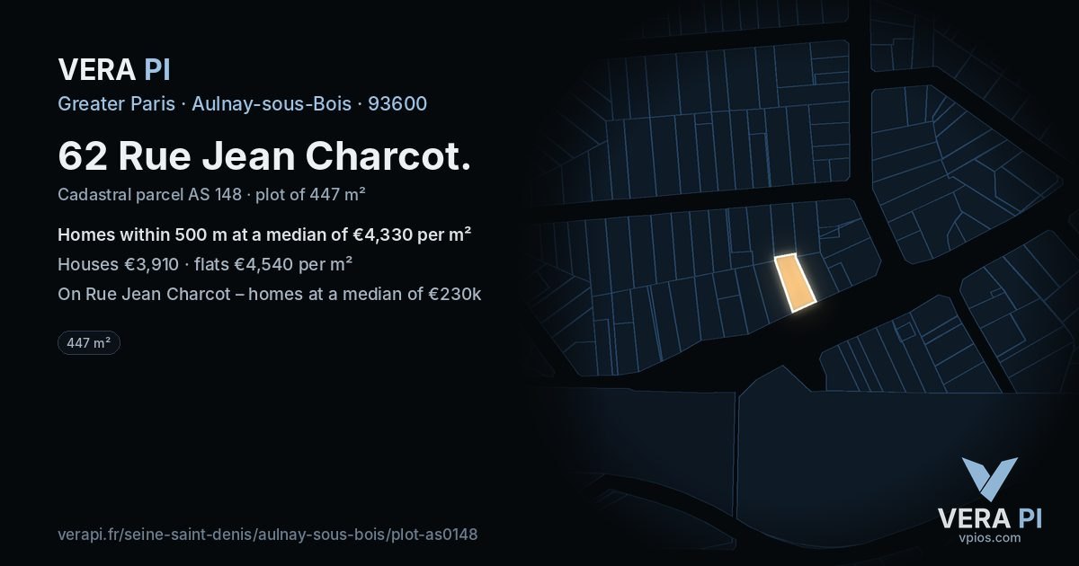 62 Rue Jean Charcot, Aulnay-sous-Bois at night – the plot lit, the parcels around coloured by the prices near them