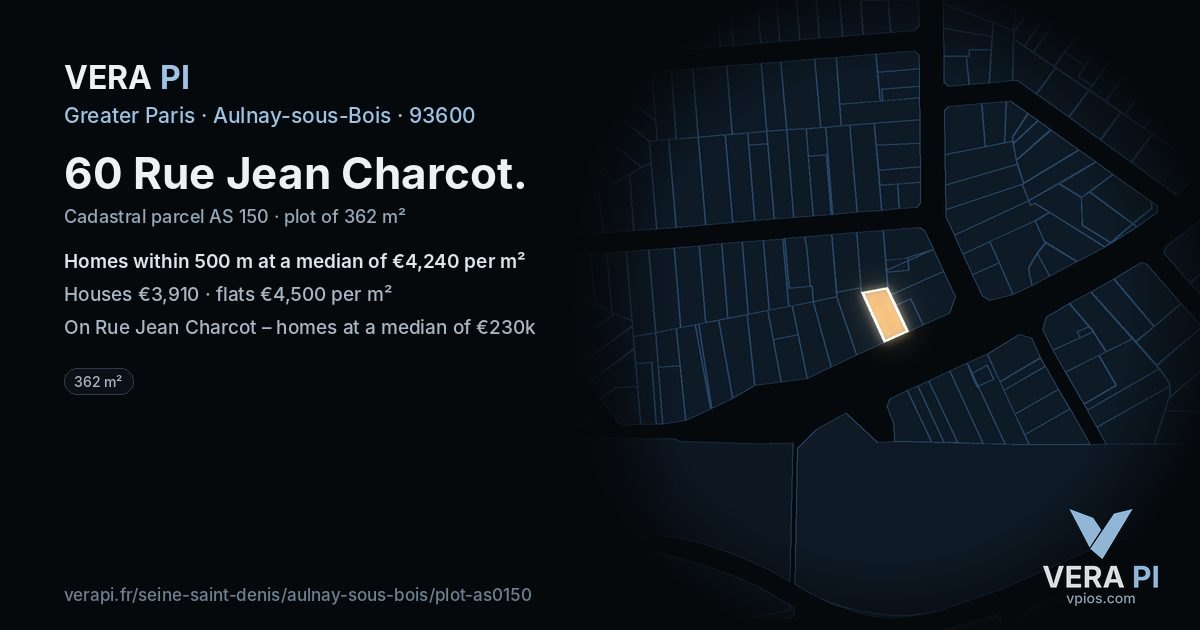 60 Rue Jean Charcot, Aulnay-sous-Bois at night – the plot lit, the parcels around coloured by the prices near them