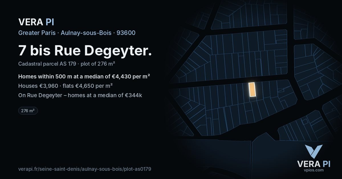 7 bis Rue Degeyter, Aulnay-sous-Bois at night – the plot lit, the parcels around coloured by the prices near them