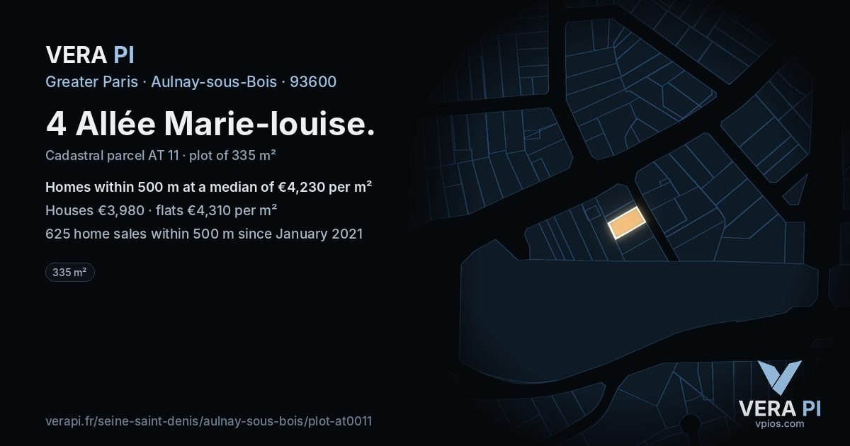 4 Allée Marie-louise, Aulnay-sous-Bois at night – the plot lit, the parcels around coloured by the prices near them
