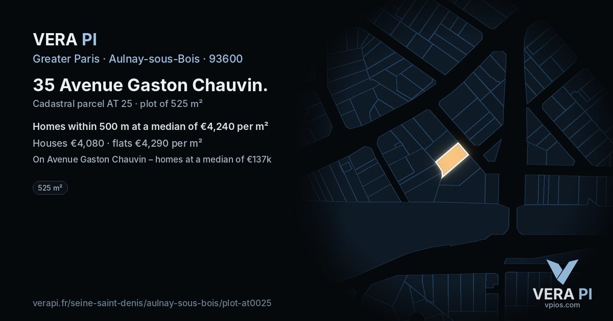 35 Avenue Gaston Chauvin, Aulnay-sous-Bois at night – the plot lit, the parcels around coloured by the prices near them
