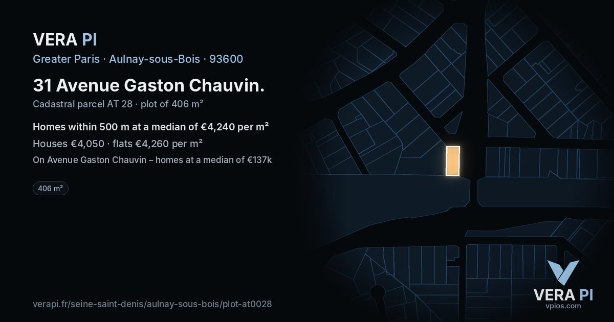 31 Avenue Gaston Chauvin, Aulnay-sous-Bois at night – the plot lit, the parcels around coloured by the prices near them
