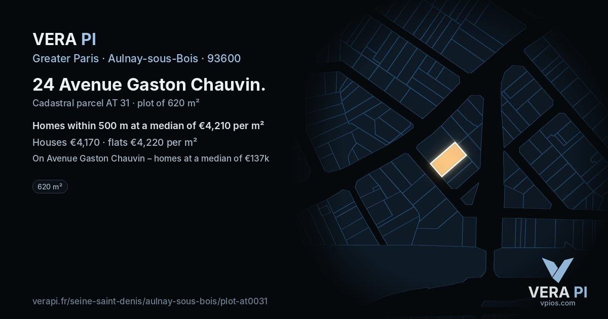 24 Avenue Gaston Chauvin, Aulnay-sous-Bois at night – the plot lit, the parcels around coloured by the prices near them