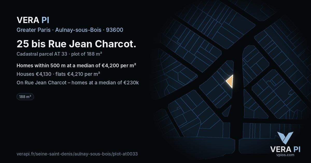 25 bis Rue Jean Charcot, Aulnay-sous-Bois at night – the plot lit, the parcels around coloured by the prices near them