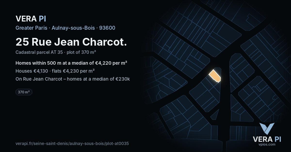 25 Rue Jean Charcot, Aulnay-sous-Bois at night – the plot lit, the parcels around coloured by the prices near them