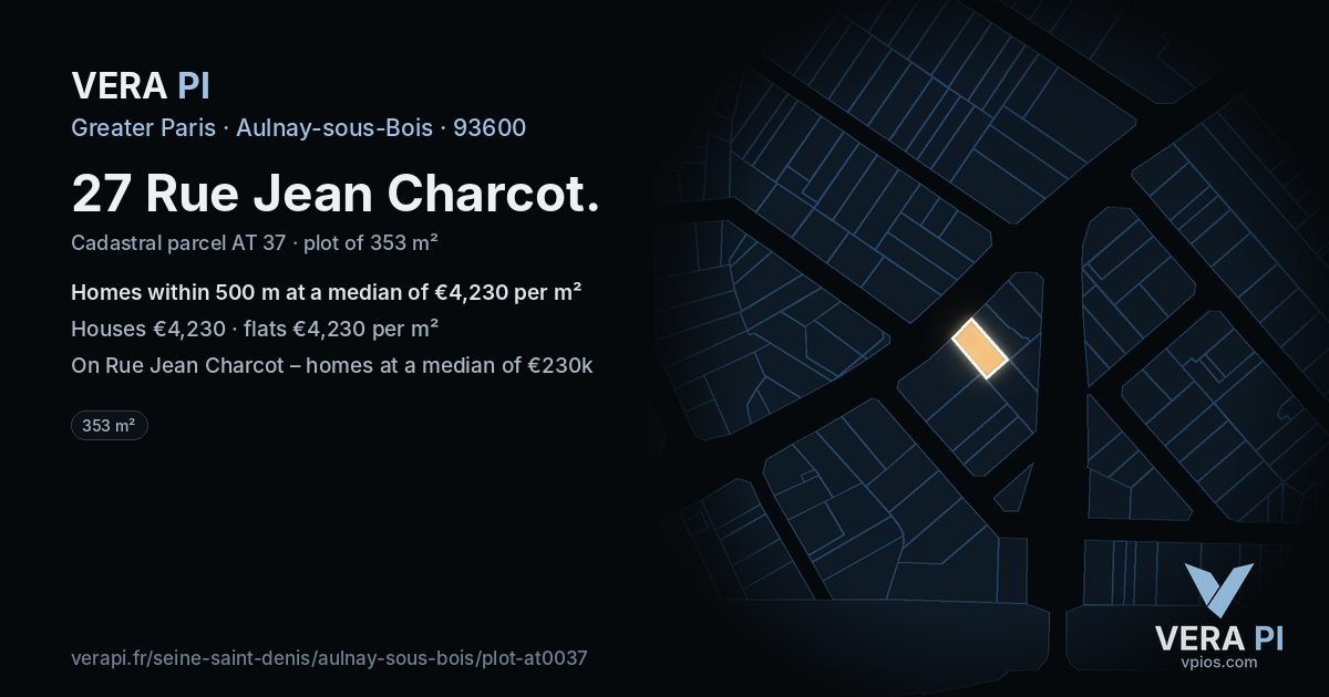 27 Rue Jean Charcot, Aulnay-sous-Bois at night – the plot lit, the parcels around coloured by the prices near them