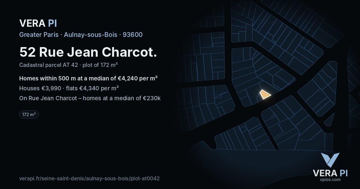 52 Rue Jean Charcot, Aulnay-sous-Bois at night – the plot lit, the parcels around coloured by the prices near them