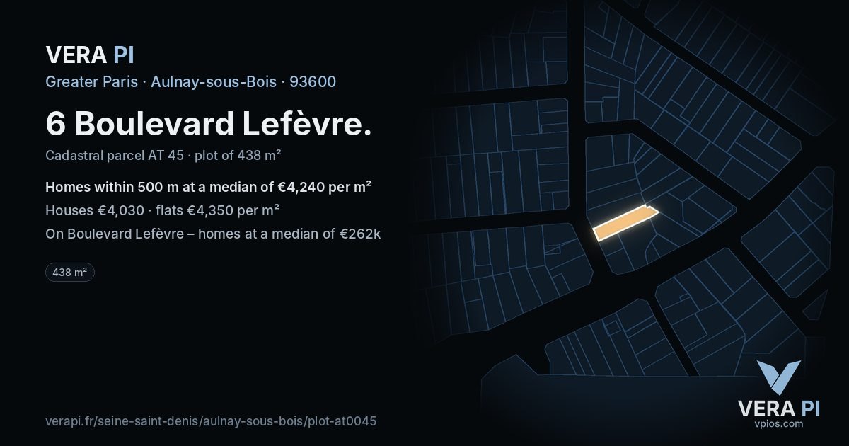 6 Boulevard Lefèvre, Aulnay-sous-Bois at night – the plot lit, the parcels around coloured by the prices near them
