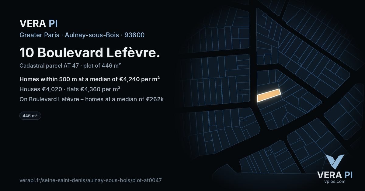 10 Boulevard Lefèvre, Aulnay-sous-Bois at night – the plot lit, the parcels around coloured by the prices near them