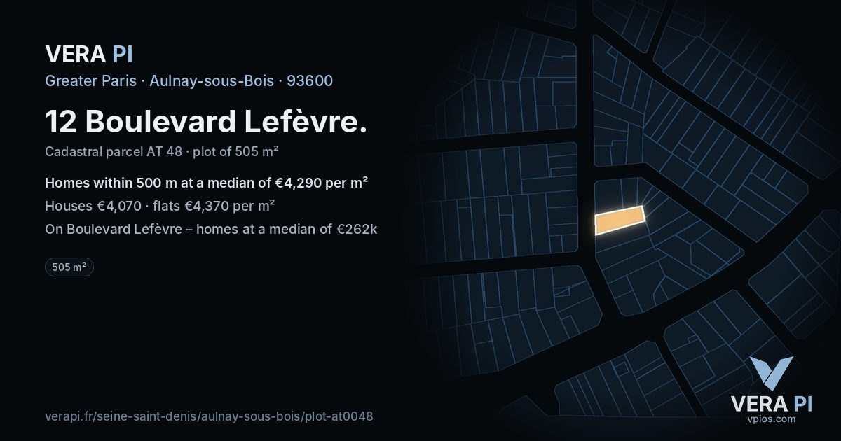 12 Boulevard Lefèvre, Aulnay-sous-Bois at night – the plot lit, the parcels around coloured by the prices near them