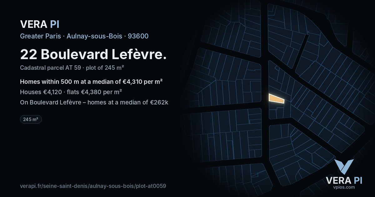 22 Boulevard Lefèvre, Aulnay-sous-Bois at night – the plot lit, the parcels around coloured by the prices near them