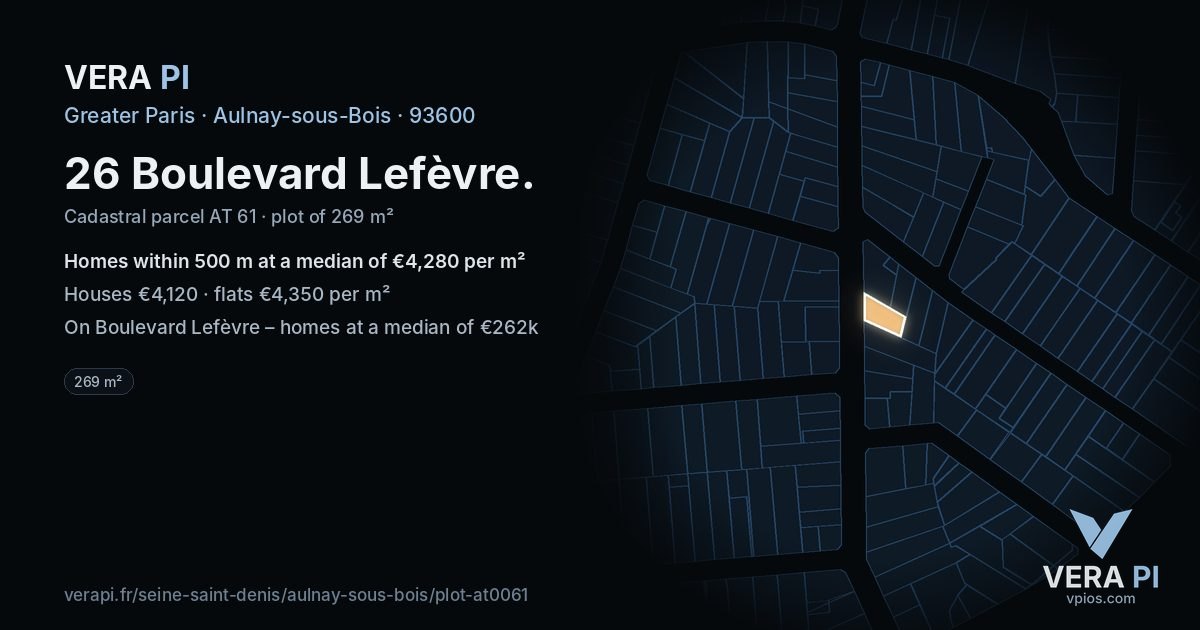 26 Boulevard Lefèvre, Aulnay-sous-Bois at night – the plot lit, the parcels around coloured by the prices near them