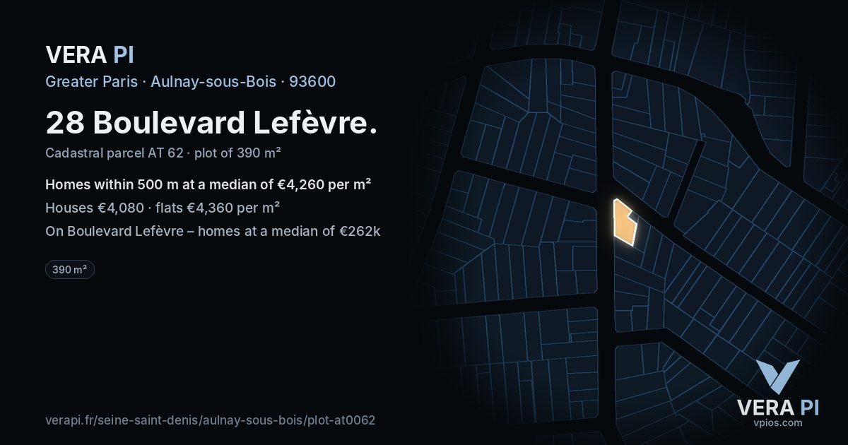 28 Boulevard Lefèvre, Aulnay-sous-Bois at night – the plot lit, the parcels around coloured by the prices near them