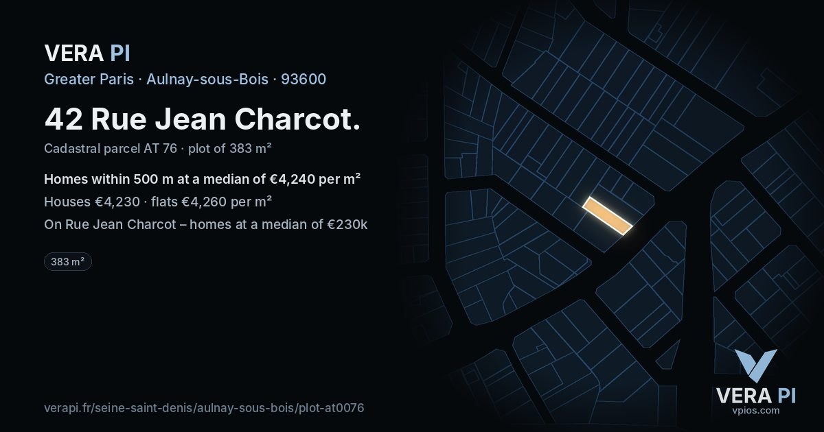 42 Rue Jean Charcot, Aulnay-sous-Bois at night – the plot lit, the parcels around coloured by the prices near them