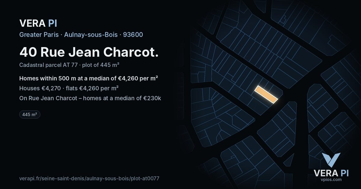 40 Rue Jean Charcot, Aulnay-sous-Bois at night – the plot lit, the parcels around coloured by the prices near them