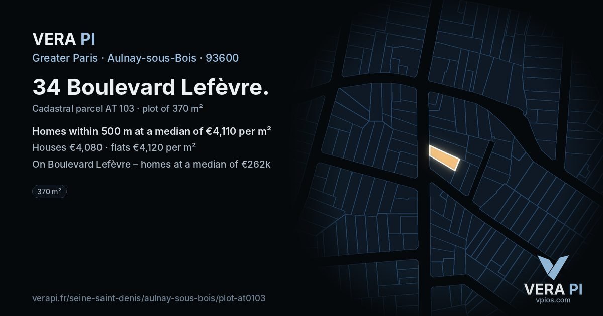 34 Boulevard Lefèvre, Aulnay-sous-Bois at night – the plot lit, the parcels around coloured by the prices near them