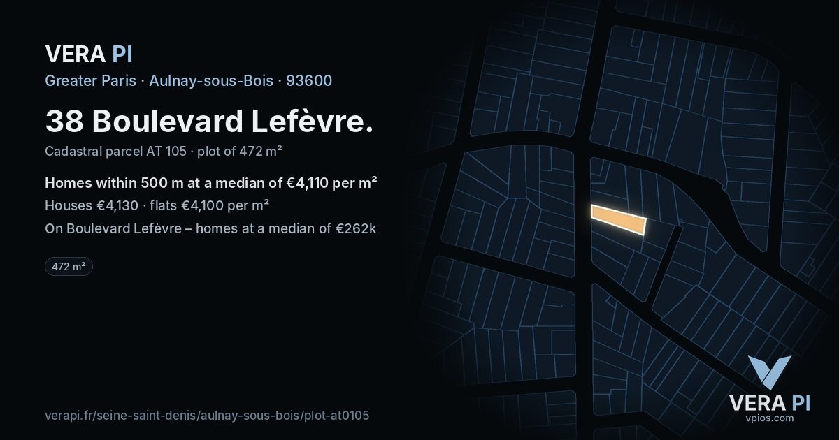 38 Boulevard Lefèvre, Aulnay-sous-Bois at night – the plot lit, the parcels around coloured by the prices near them