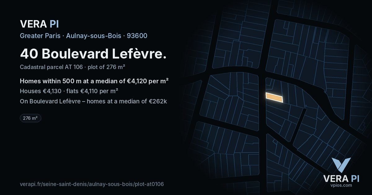 40 Boulevard Lefèvre, Aulnay-sous-Bois at night – the plot lit, the parcels around coloured by the prices near them