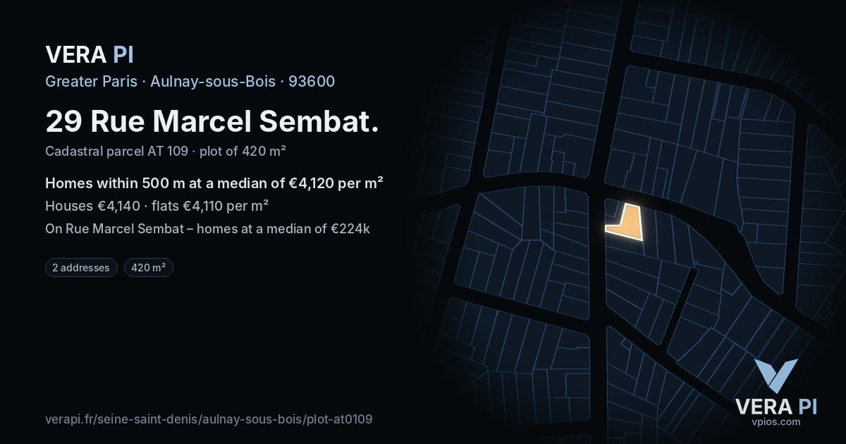 29 Rue Marcel Sembat, Aulnay-sous-Bois at night – the plot lit, the parcels around coloured by the prices near them
