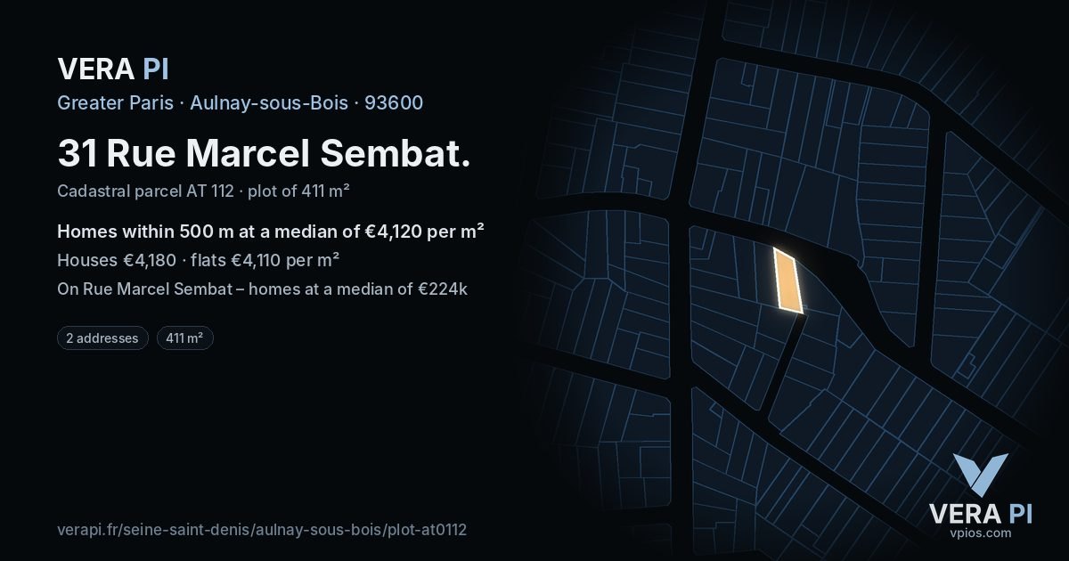 31 Rue Marcel Sembat, Aulnay-sous-Bois at night – the plot lit, the parcels around coloured by the prices near them